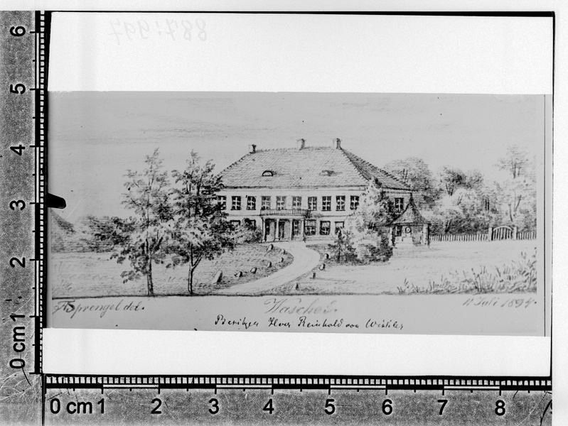 Vasta mõis (Waschel), härrastemaja (Theodor Albert Sprengeli pliiatsijoonis 11. juuli 1894). V. - Nigula khk