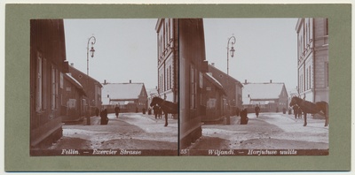 stereofoto, Viljandi, Harjutuse tn (Koidu tn) ja Posti tn ristmik, u 1905 foto J. Riet  duplicate photo