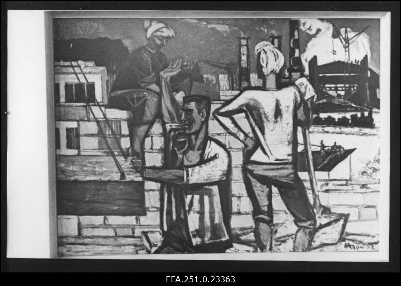 Maalikunstnik Nikolai Kormašovi maal Noorte ehitus (õli 1962) noorte kunstnike tööde näitusel lauluväljakul.