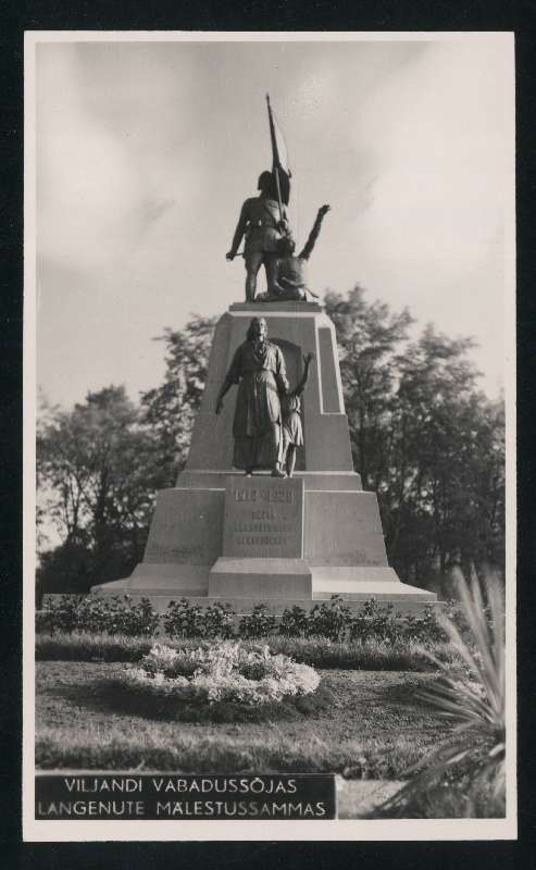 fotopostkaart, Viljandi, Eesti Vabadussõjas langenute mälestussammas, otsevaade, u 1935