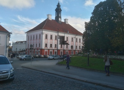 Postkaart. Tartu vaade. Tartu raekoda. 1955. rephoto