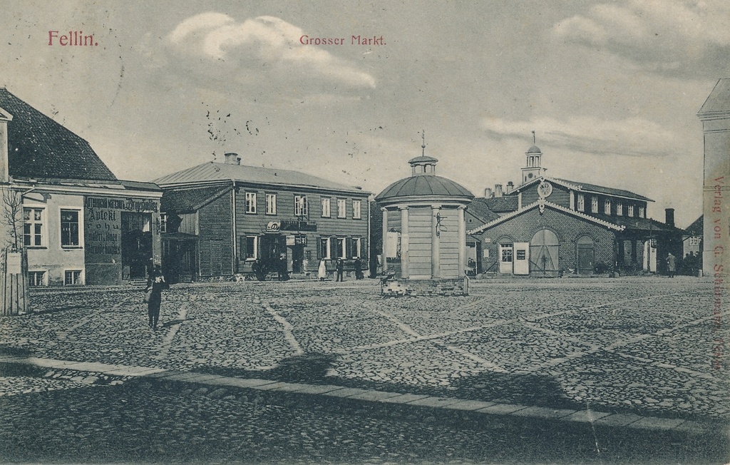 trükipostkaart, Viljandi, turuplats, teemaja, 1902, foto J. Riet