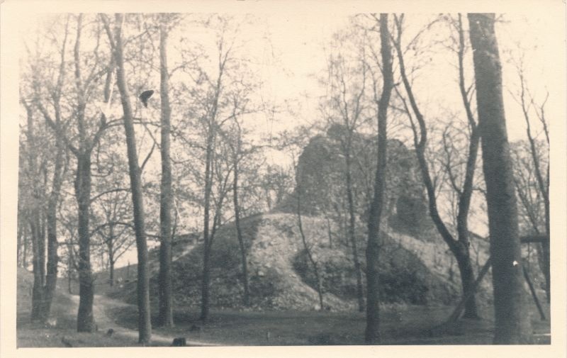 Foto. Lihula maalinna kohal asunud piiskopilinnuse sisemüüri jäänused vaadatuna loodest. Mai, 1954.a. Mustvalge.