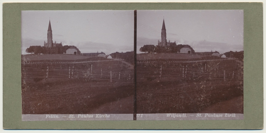 stereofoto, Viljandi, Vaksali tee, Pauluse kirik, u 1910