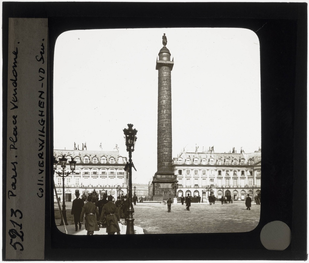 Paris. Place Vendôme with the Colonne Vendôme - KU Leuven. Glass slides art history. Université de Louvain, between 1839 and 1939. Photographer unknown. Added information on slide. Movement/Style: Classicism. Creation/Building: 1699 (Place Vendôme), 1810 (Colonne Vendôme). Current location: France, Paris. EuroPhot. Art History. 17th century. Architecture. Square. EuroPhot. Art history. 17th century. Architecture. Square. EuroPhot. Social history. 17th century. Architecture. Square. EuroPhot. Social history. 17th century. Architecture. Square.
