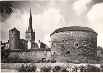 All-city. View of the Great Beach Gate Artillery Tower and Stolting Tower by the sea. In the middle of the tower of the church of Oleviste  duplicate photo