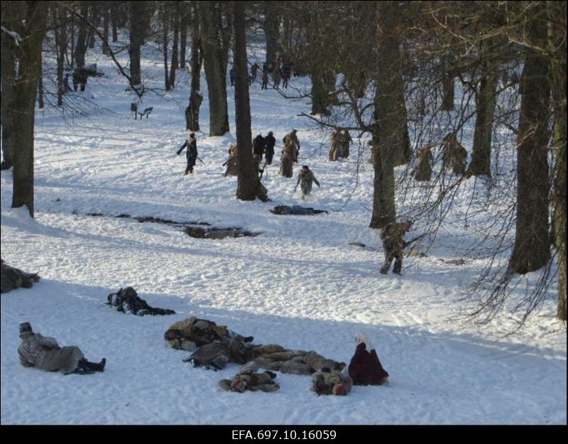 Taaslavastuslahing Viimsi mõisa pargis. Etendatakse Vabadussõjalahingut.