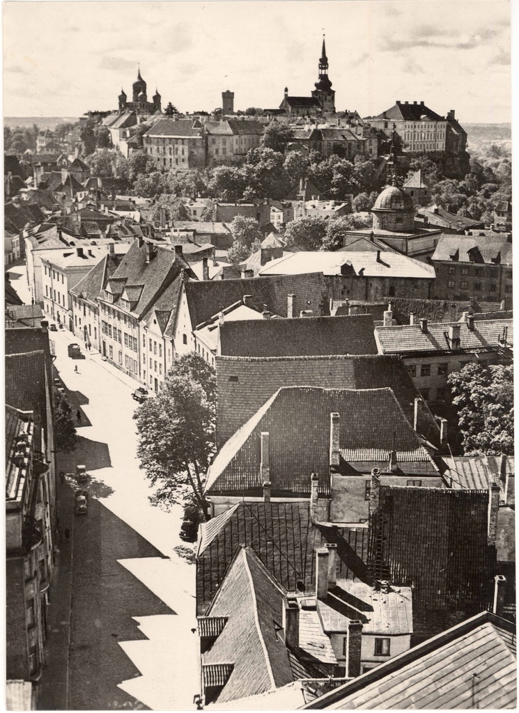 Toompea and All City. View on the wide street from the Olviste Church Tower. In the back of Toompea.