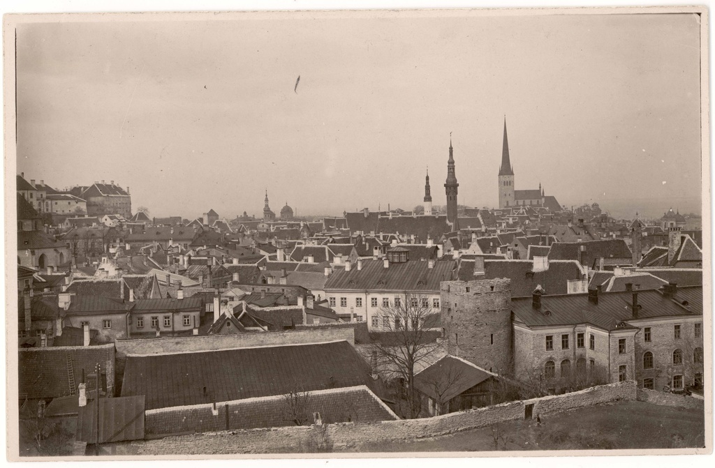 All-city. View of the Assauwe Tower (14th-15th century) from S-Thurch tower of the Jaan Church. The towers of the Holy Spirit, the House of Lords and the Olvistes in the back