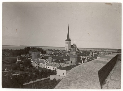 All-city. View from Patkuli's view platform south-east towards the Oleviste Church. Western towers at the front of the city wall  duplicate photo