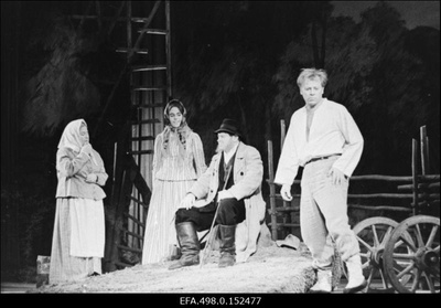 Stseen H. Raudsepa näidendist Vedelvorst RAT Vanemuises. Vasakult 2. Tiiu - Ela Unt, 3. Tanel – Helend Peep, 4. Kustav - Enn Adusson.  similar photo