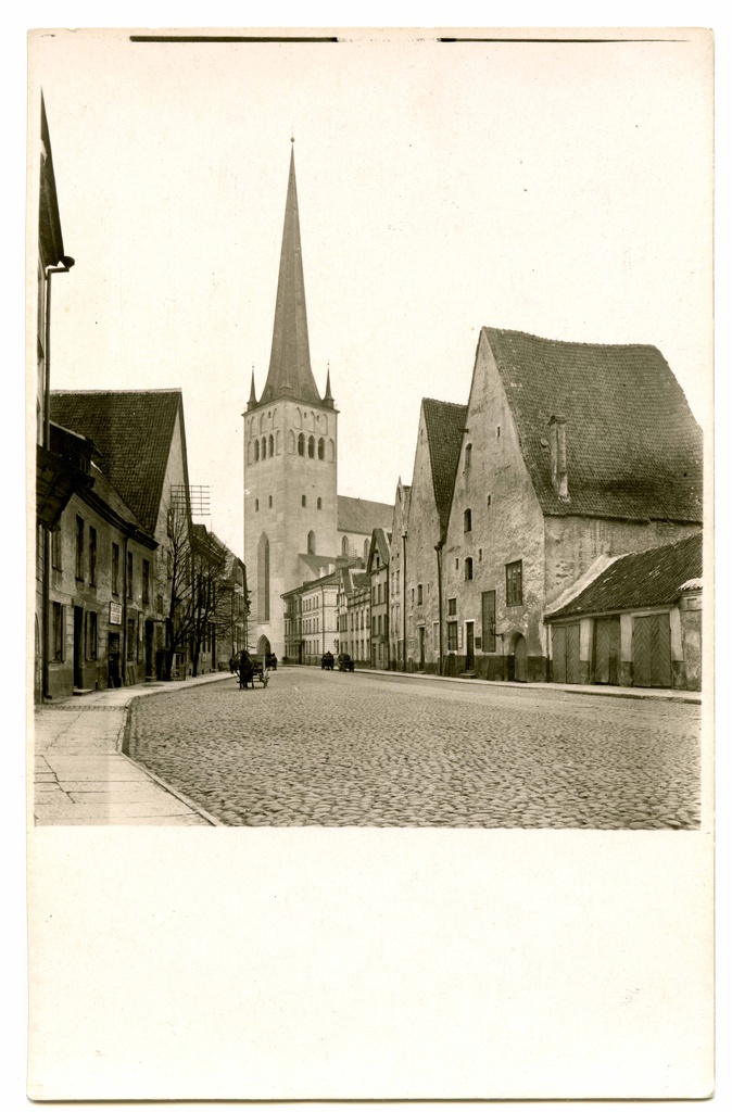 All-city. Oleviste Church. View to the tower from SW wide street