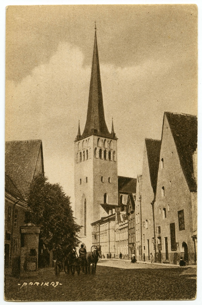All-city. Oleviste Church. View to the tower from SW wide street
