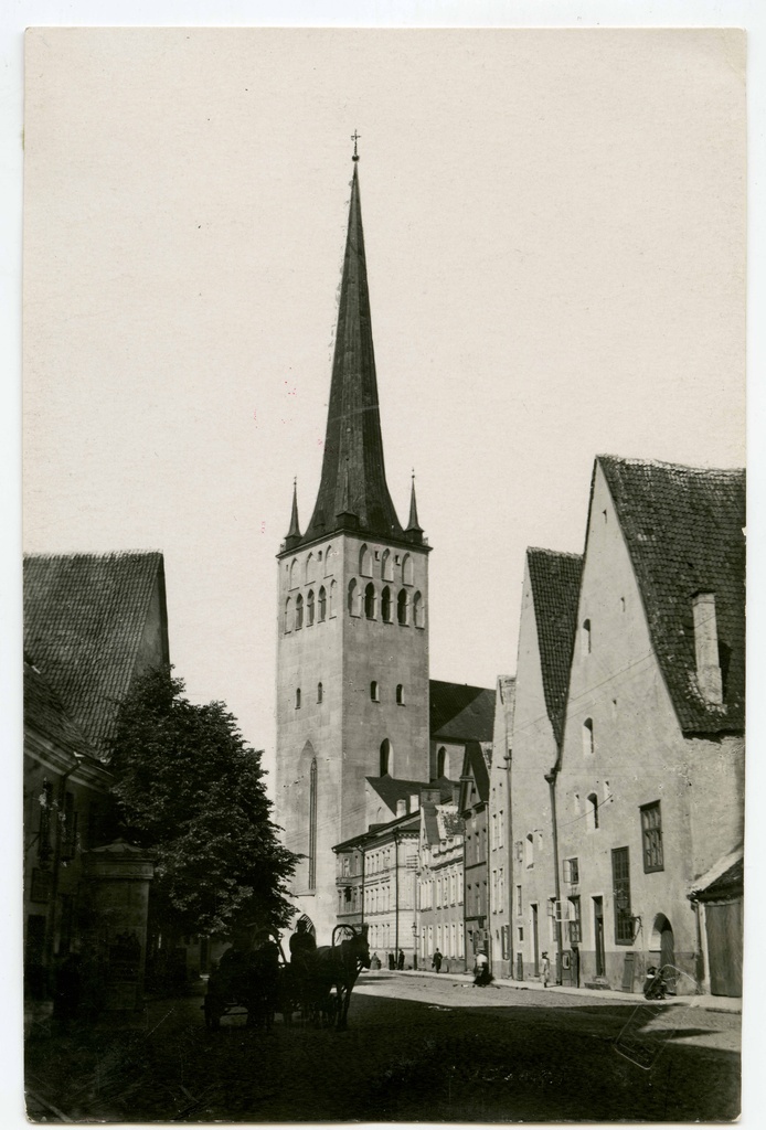 All-city. Oleviste Church. View to the tower from SW wide street