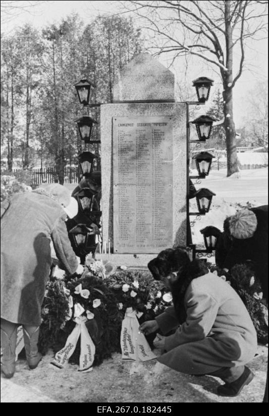 Pärgadepanek Priimetsa kalmistul vabadussõdalaste mälestusmärgile Eesti Vabariigi aastapäeval.
