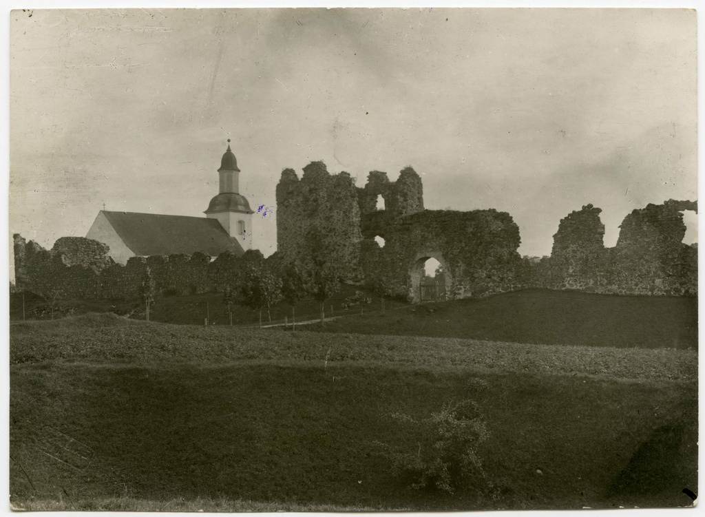 The ruins of the castle. View of NW. Background Karksi Church.