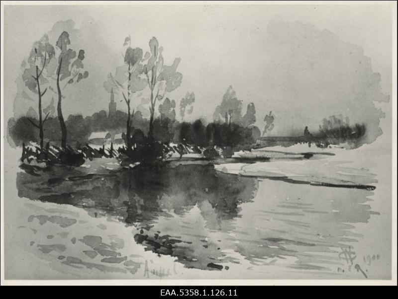 Fotokoopia baltisaksa kunstniku C. A. Winkleri maalist "Talvemaastik"