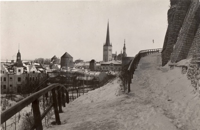 All-city. View from Patkuli stairs southeast towards the church of Oleviste in winter  similar photo