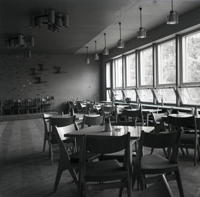 Pühajärve restoran, restoranisaal, seinal Salme Raunami reljeefid. Arhitekt Mai Roosna  similar photo
