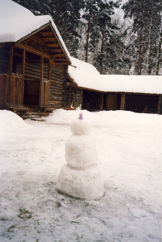 Talvine Seto talumuuseum. Lumest Peko elumaja ees.