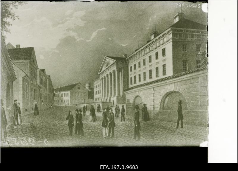 Jaani tänav. Paremal Tartu Ülikool (litograafia).