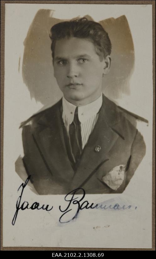 Tartu Õpetajate Seminari õpilane Jaan Bauman, portreefoto