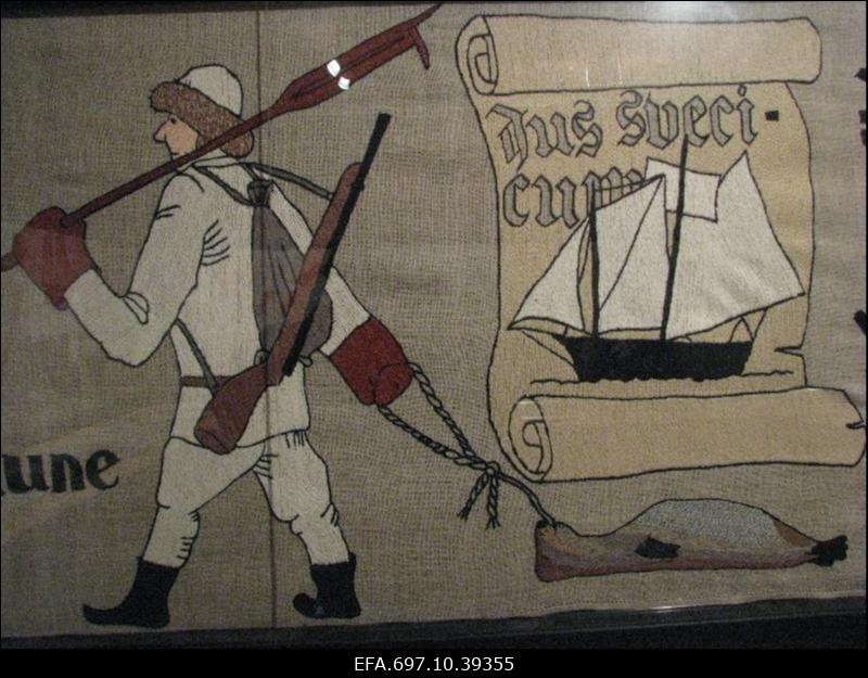 Rannarootsi muuseum. Muuseumi väljapanek. Rannarootsi ajalool põhinev  nn Rannavaip.