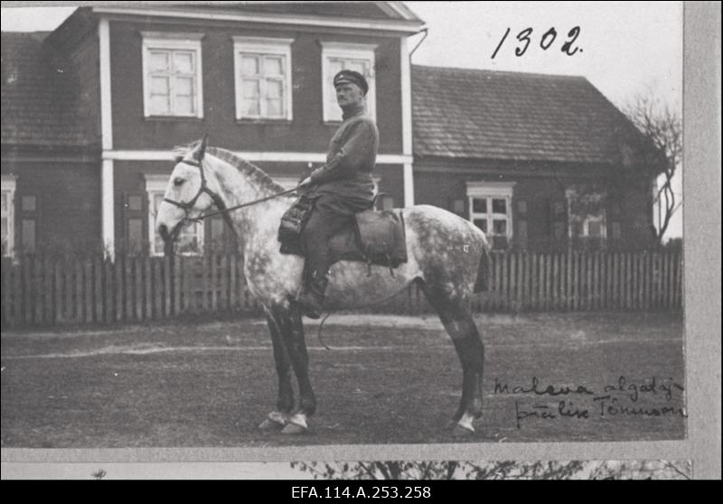 Vabadussõda. Kalevi Maleva Pataljoni ülem lipnik Leopold Tõnson hobusel.