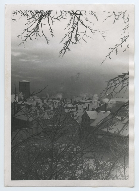 Tartu. View of the city from Toomemäe towards the church of Jaan in the winter early morning