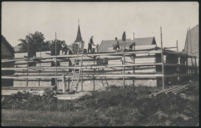fotopostkaart, Suure-Jaani khk, Suure-Jaani, Viljandi (Köleri) tn 15, koolimaja ehitus, 1932