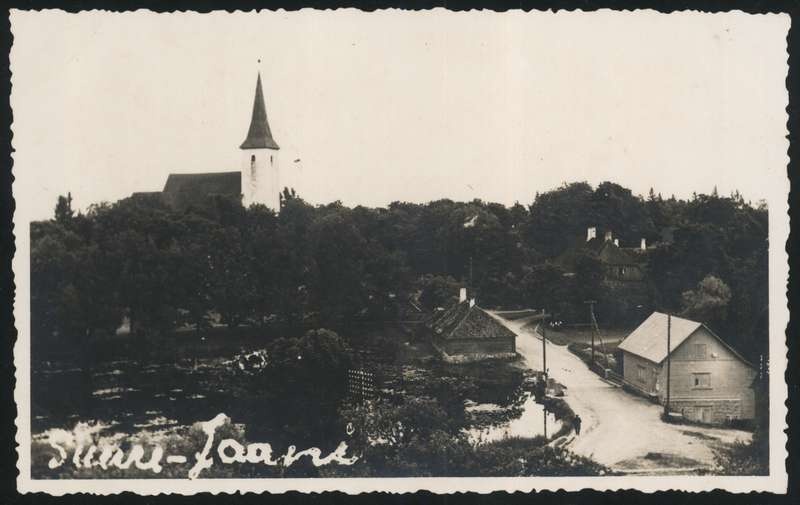 fotopostkaart, Suure-Jaani khk, Suure-Jaani, järv, kirik, elektrijaam, suvi, 1937, foto A. Veidner