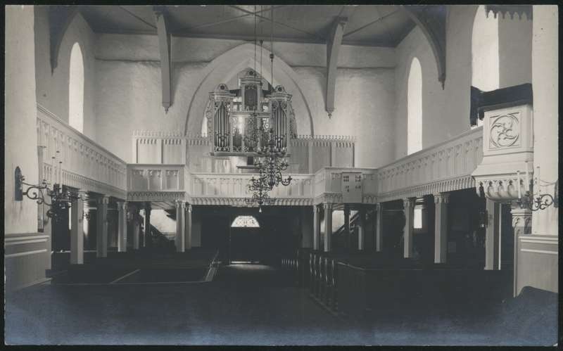 fotopostkaart, Suure-Jaani khk, Suure-Jaani kirik, sisevaade, orel, 01.10.1933, foto O. Mägi (Suure-Jaani)