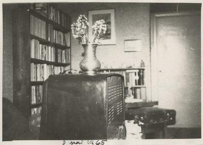 B. Labi toa interjöör - raamatukapid, raadio peal katkujuured vaasis  similar photo