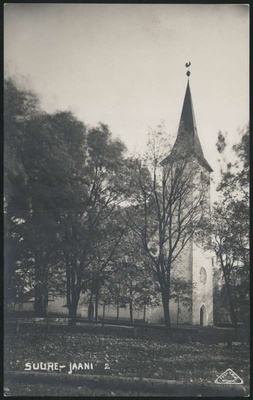 fotopostkaart, Suure-Jaani khk, Suure-Jaani kirik u 1920, foto J. Riet  duplicate photo