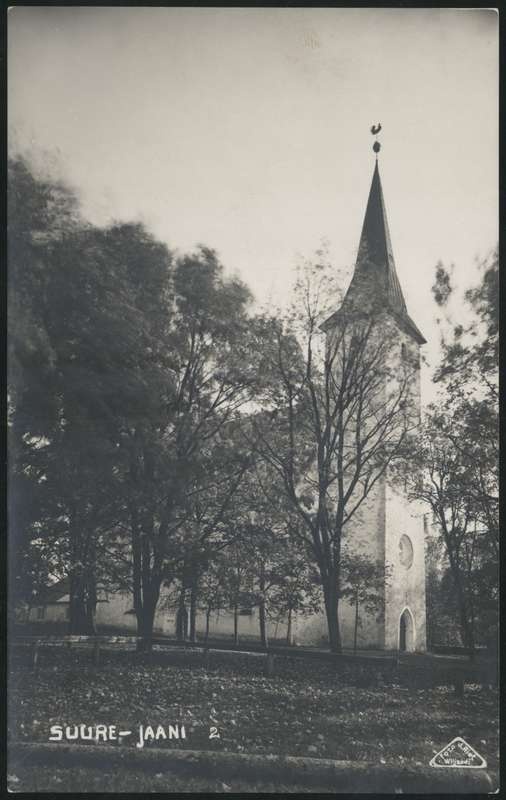 fotopostkaart, Suure-Jaani khk, Suure-Jaani kirik u 1920, foto J. Riet