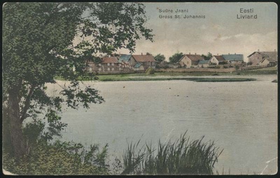 trükipostkaart, Suure-Jaani khk, Suure-Jaani, järv, ümbrus, koloreeritud, u 1915, foto H. Kuhlbusch, Verlag P. Leutendorf (Riga), A. Mutli raamatukaupluse kirjastus (Suure-Jaani)  duplicate photo