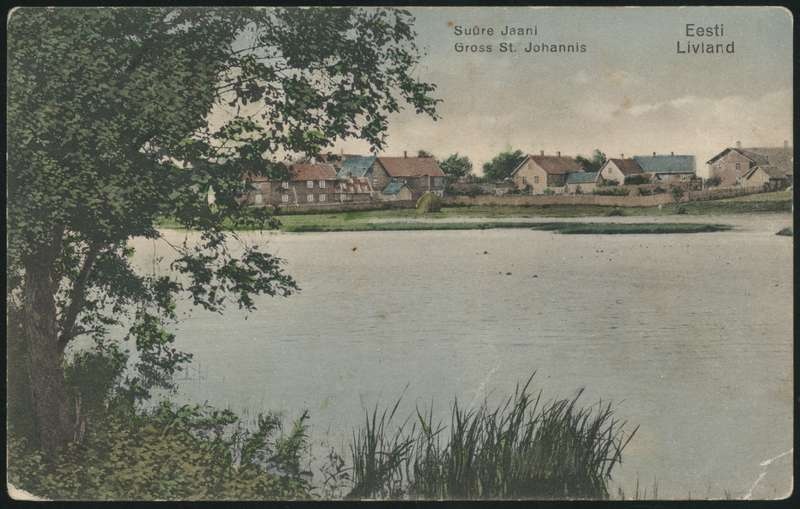 trükipostkaart, Suure-Jaani khk, Suure-Jaani, järv, ümbrus, koloreeritud, u 1915, foto H. Kuhlbusch, Verlag P. Leutendorf (Riga), A. Mutli raamatukaupluse kirjastus (Suure-Jaani)