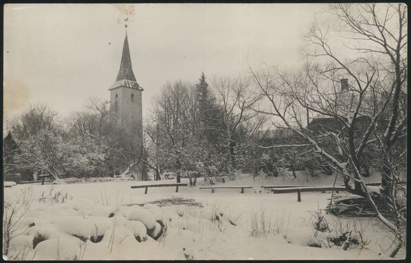 fotopostkaart, Suure-Jaani khk, Suure-Jaani, kirik, ümbrus, talv, u 1930