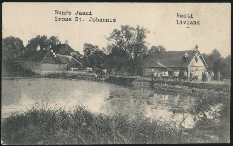 fotopostkaart, Suure-Jaani khk, Suure-Jaani, tuletõrjeõppused, järv, u 1910, A. Mutli raamatukaupluse kirjastus