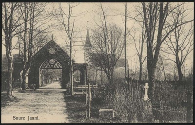 trükipostkaart, Suure-Jaani khk, Suure-Jaani, surnuaed, värav, kirik, u 1912  duplicate photo