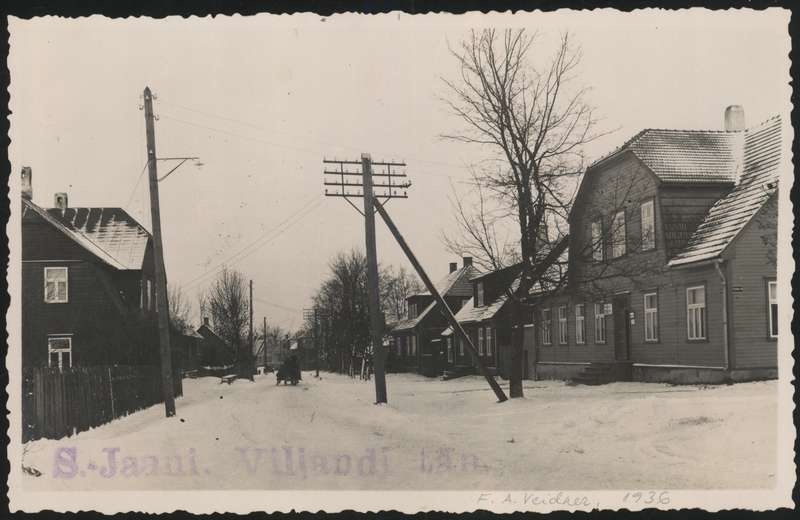 fotopostkaart, Suure-Jaani khk, Suure-Jaani, Viljandi tänav, talv, 1936, foto A. Veidner