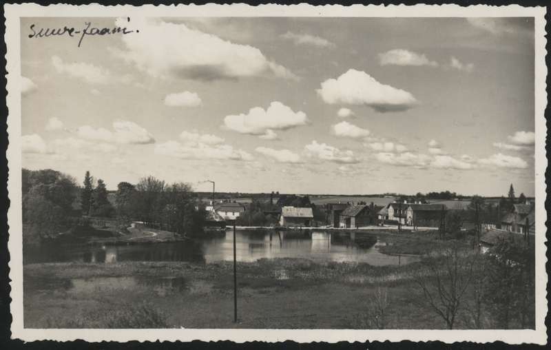 fotopostkaart, Suure-Jaani khk, Suure-Jaani, järv, veski, ümbrus, u 1935